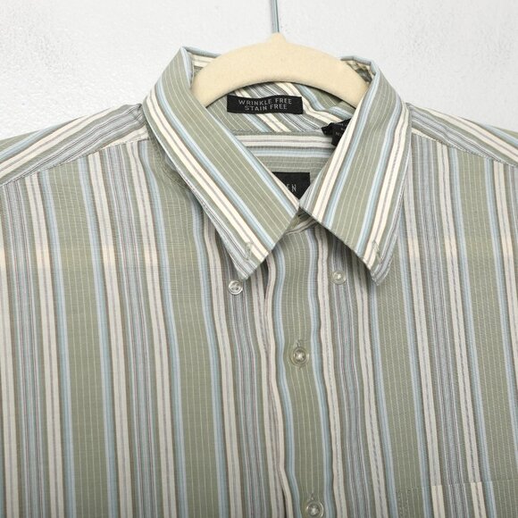 Van Heusen Stripe Short Sleeve Shirt Button Down Lightweight Casual Green - Picture 6 of 9